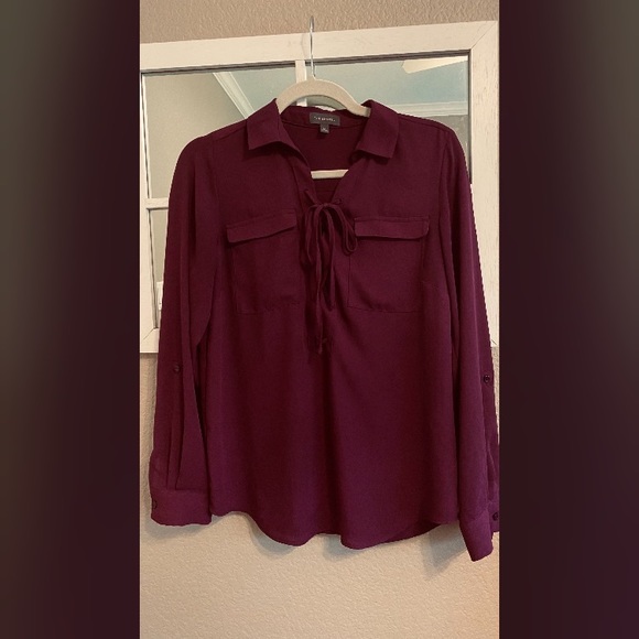 The Limited Burgandy Top with Lace up Neckline Size XS - Picture 2 of 9